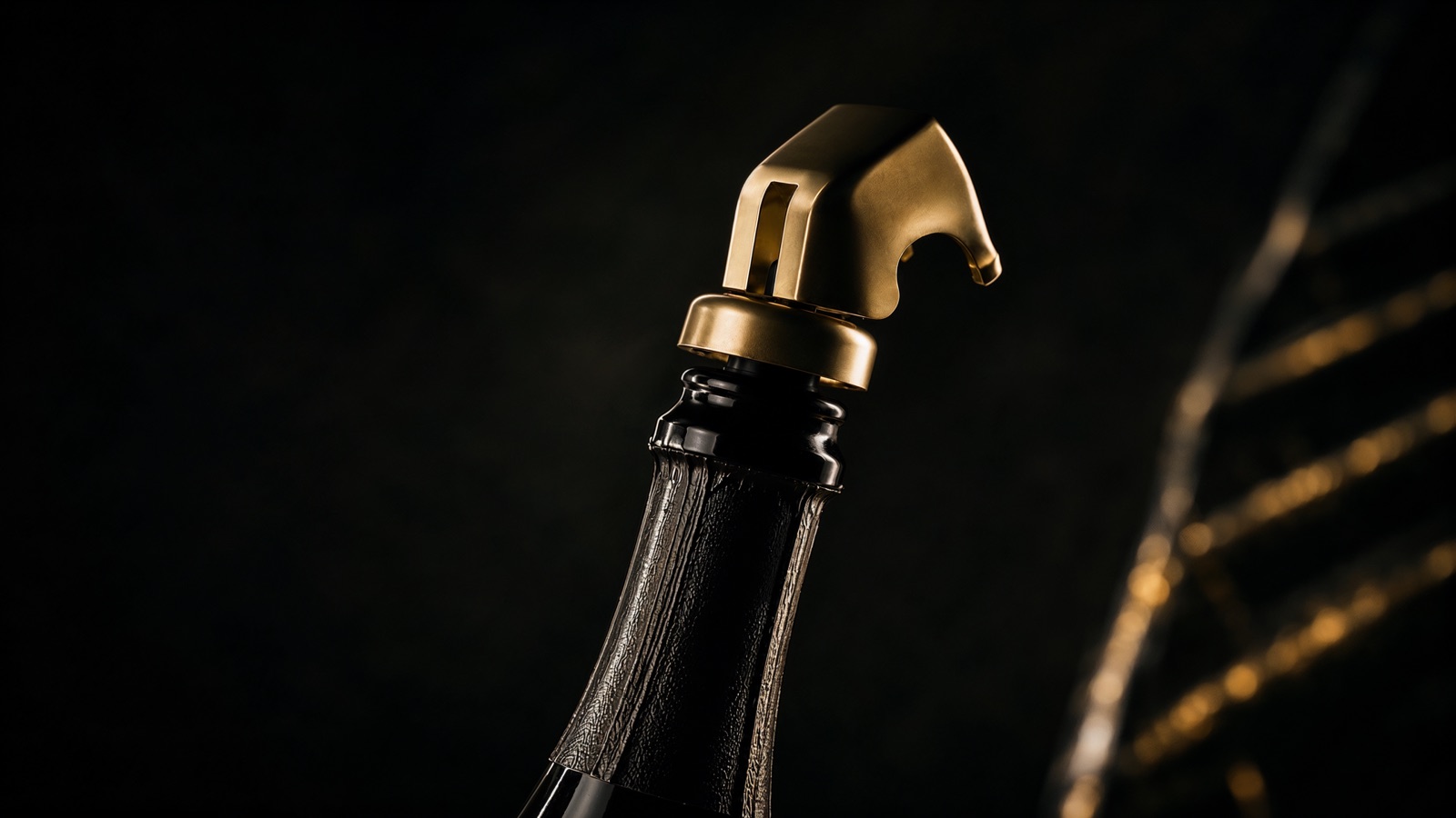 Bouchon stopper doré refermant une bouteille de champagne pour conserver les bulles